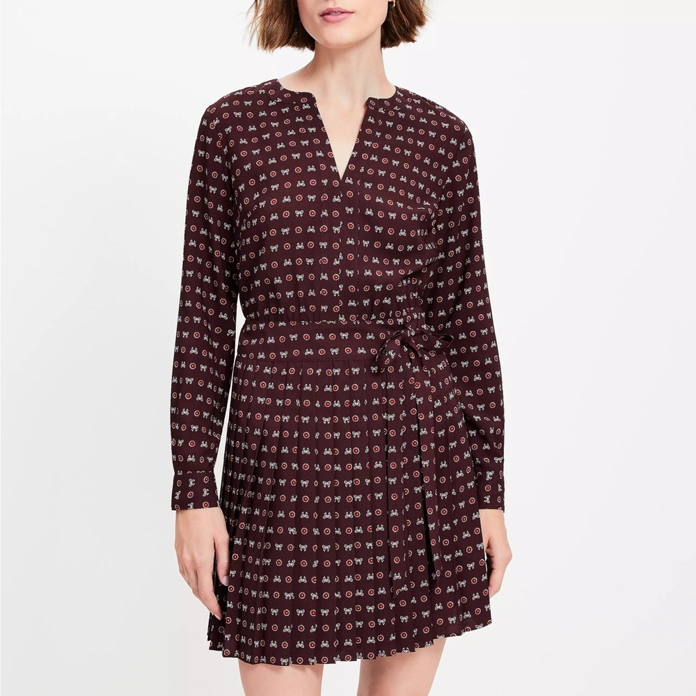 LOFT Bow Pleated Mini Dress Size 14P
